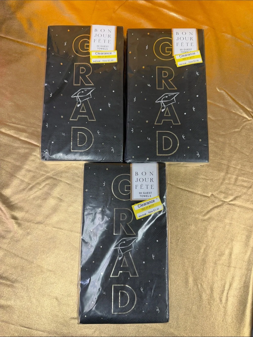 Graduation 'GRAD' Black & Gold Guest Napkins - Pack of 3 all new 90 count towels